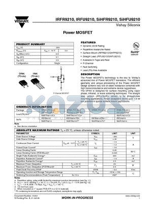 SIHFR9210TL datasheet - Power MOSFET