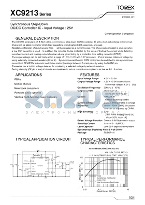 XC9213_2 datasheet - Synchronous Step-Down DC/DC Controller IC - Input Voltage : 25V