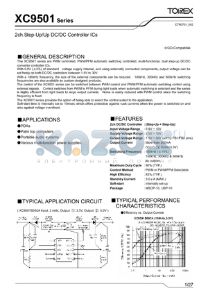 XC9501_1 datasheet - 2ch.Step-Up/Up DC/DC Controller ICs