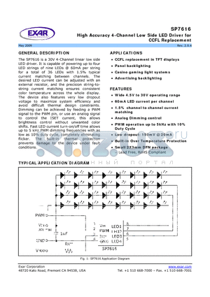 SP7616ER-L/TR datasheet - High Accuracy 4-Channel Low Side LED Driver for CCFL Replacement