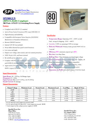 SPI300GLN datasheet - 300 Watts ATX12V 2.2 Switching Power Supply