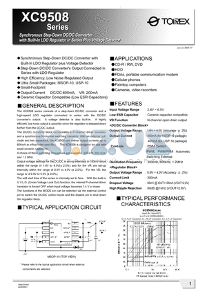 XC9508XXX6XX datasheet - Synchronous Step-Down DC/DC Converter with Built-In LDO Regulator plus Voltage Detector