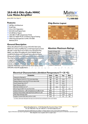 XL1000-BD_10 datasheet - 20.0-40.0 GHz GaAs MMIC