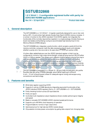 SSTUB32868 datasheet - 1.8 V 28-bit 1 : 2 configurable registered buffer with parity for DDR2-800 RDIMM applications