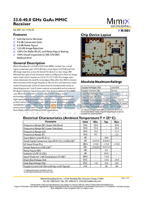 XR1001 datasheet - 33.0-40.0 GHz GaAs MMIC Receiver