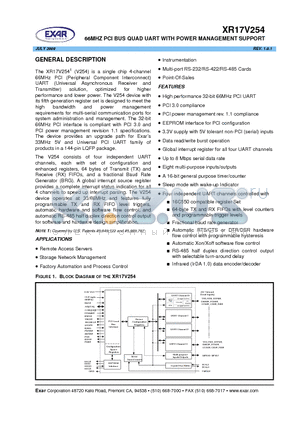 XR17V254 datasheet - 66MHZ PCI BUS QUAD UART WITH POWER MANAGEMENT SUPPORT