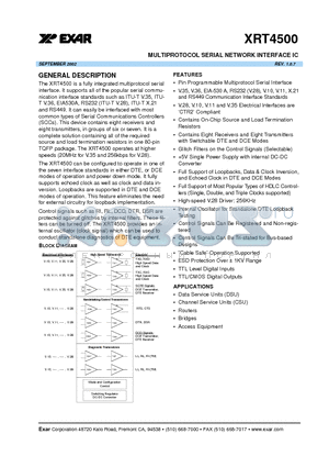 XRT4500CV datasheet - MULTIPROTOCOL SERIAL NETWORK INTERFACE IC