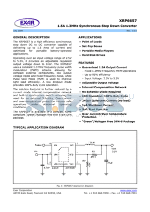 XRP6657IHBTR-F datasheet - 1.5A 1.3MHz Synchronous Step Down Converter