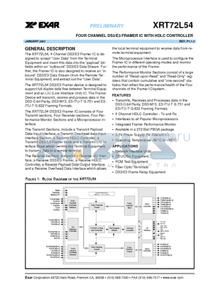 XRT72L54 datasheet - FOUR CHANNEL DS3/E3 FRAMER IC WITH HDLC CONTROLLER