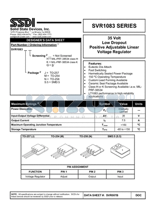 SVR1083 datasheet - Low Dropout Positive Adjustable Linear