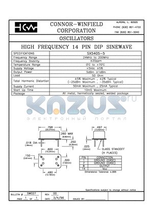 SX5405-5 datasheet - HIGH FREQUENCY 14 PIN DIP SINEWAVE