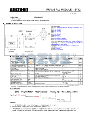 SY12 datasheet - FRAME PLL MODULE