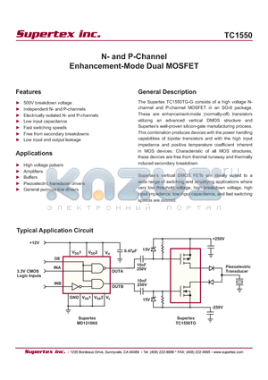 TC1550 datasheet - N- and P-Channel Enhancement-Mode Dual MOSFET