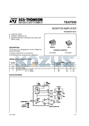 TEA7530 datasheet - MONITOR AMPLIFIER