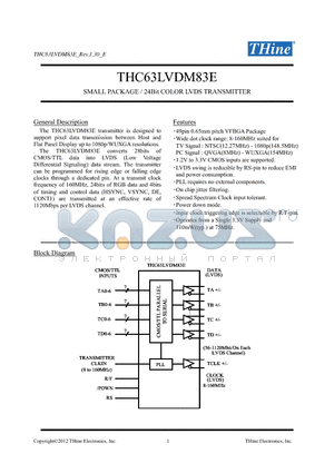 THC63LVDM83E datasheet - SMALL PACKAGE / 24Bit COLOR LVDS TRANSMITTER