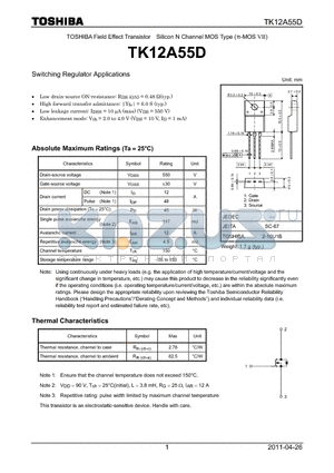TK12A55D datasheet - Switching Regulator Applications