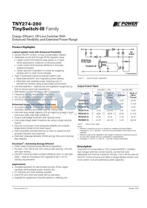 TNY274 datasheet - Energy-Effi cient, Off-Line Switcher With Enhanced Flexibility and Extended Power Range