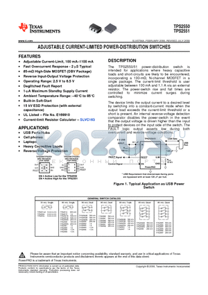 TPS2551DBVR datasheet - ADJUSTABLE CURRENT-LIMITED POWER-DISTRIBUTION SWITCHES