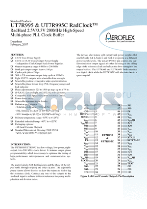 UT7R995 datasheet - RadHard 2.5V/3.3V 200MHz High-Speed Multi-phase PLL Clock Buffer