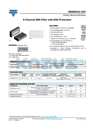 VEMI65AC-HCI datasheet - 6-Channel EMI-Filter with ESD-Protection