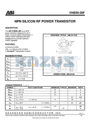 VHB50-28F datasheet - NPN SILICON RF POWER TRANSISTOR