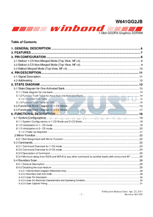 W641GG2JB datasheet - 1-Gbit GDDR3 Graphics SDRAM