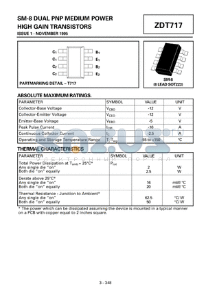 ZDT717 datasheet - DUAL PNP MEDIUM POWER HIGH GAIN TRANSISTORS