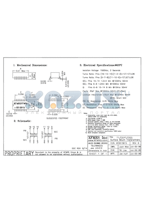XF0013B15 datasheet - T1/CEPT/DS3 Surface Mount Transformers