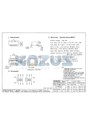 XF0013B4 datasheet - T1/CEPT/DS3 Surface Mount Transformers