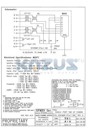 XFATM9R-CTXU1-2M datasheet - SINGLE PORT TAB UP COMBO