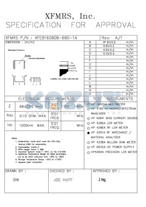 XFEB160808-680-1A datasheet - SPECIFICATION FOR APPROVAL