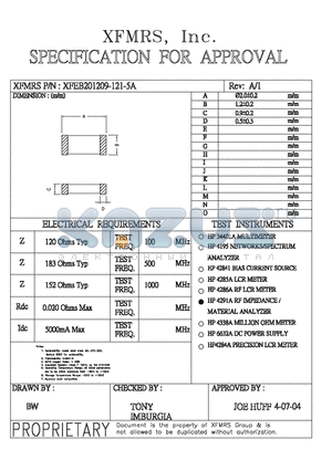 XFEB201209-121-5A datasheet - SPECIFICATION FOR APPROVAL