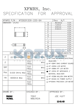 XFEB201209-220-6A datasheet - SPECIFICATION FOR APPROVAL