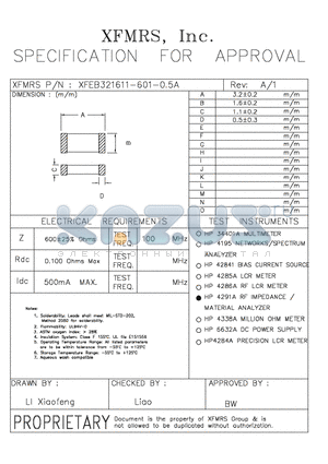 XFEB321611-601-0.5A datasheet - SPECIFICATION FOR APPROVAL
