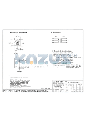 XFWB3010 datasheet - RF TRANSFORMER