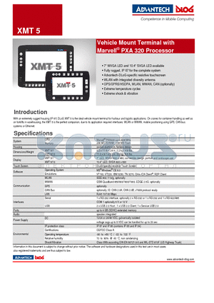 XMT5 datasheet - Vehicle Mount Terminal with Marvell^ PXA 320 Processor