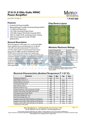 XP1027-BD datasheet - 27.0-31.0 GHz GaAs MMIC
