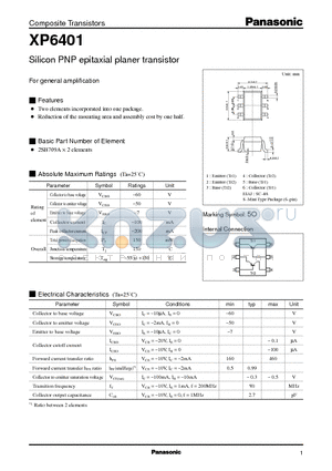 XP6401 datasheet - Silicon PNP epitaxial planer transistor