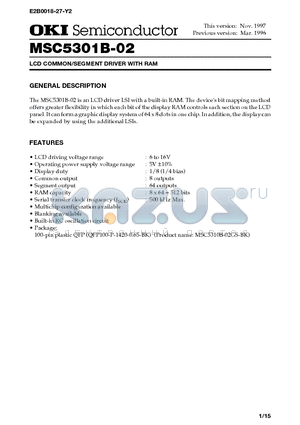 MSC5301B-02 datasheet - LCD COMMON/SEGMENT DRIVER WITH RAM