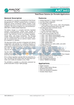 AAT3603IIH-T1 datasheet - Total Power Solution for Portable Applications