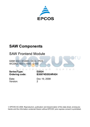 B30674D2024R424 datasheet - SAW Components