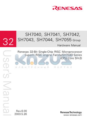 HD6417040AVX16 datasheet - Renesas 32-Bit Single-Chip RISC Microprocessor  SuperH RISC engine Family/SH7040 Series(CPU Core SH-2)