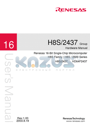 HD64F2437 datasheet - 16-Bit Single-Chip Microcomputer