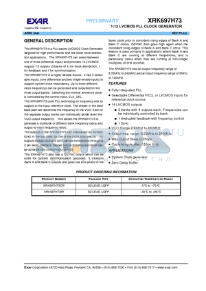 XRK697H73IR datasheet - 1:12 LVCMOS PLL CLOCK GENERATOR