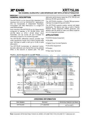 XRT75L06 datasheet - SIX CHANNEL E3/DS3/STS-1 LINE INTERFACE UNIT WITH JITTER ATTENUATOR