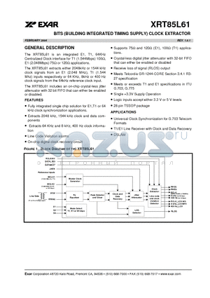 XRT85L61IG datasheet - BITS (BUILDING INTEGRATED TIMING SUPPLY) CLOCK EXTRACTOR