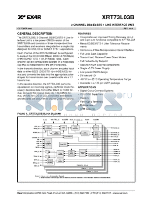 XRT73L03B datasheet - 3 CHANNEL DS3/E3/STS-1 LINE INTERFACE UNIT