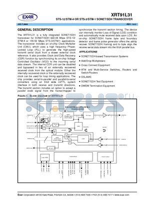 XRT91L31IQ datasheet - STS-12/STM-4 OR STS-3/STM-1 SONET/SDH TRANSCEIVER