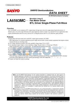 LA6583MC datasheet - Monolithic Linear IC Fan Motor Driver BTL Driver Single-Phase Full-Wave