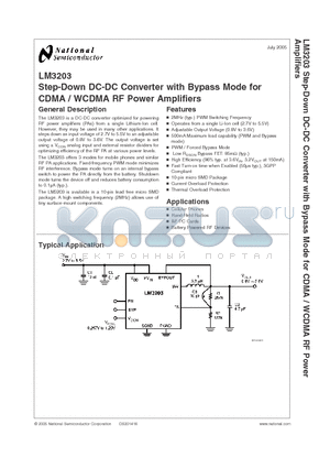 LM3203TL datasheet - Step-Down DC-DC Converter with Bypass Mode for CDMA / WCDMA RF Power Amplifiers